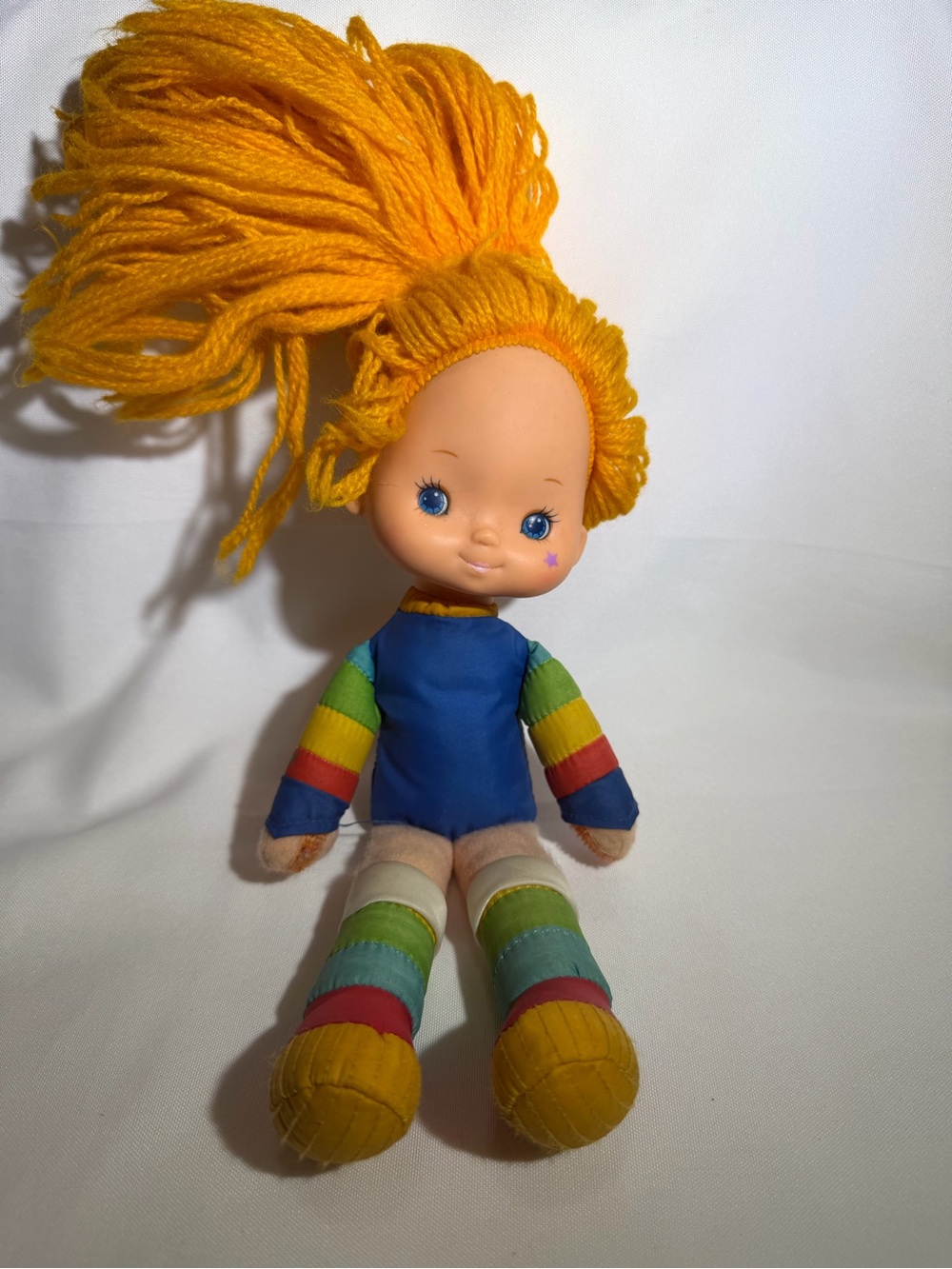 Mattel Rainbow Stripe Rag Doll with Yellow Yarn Hair